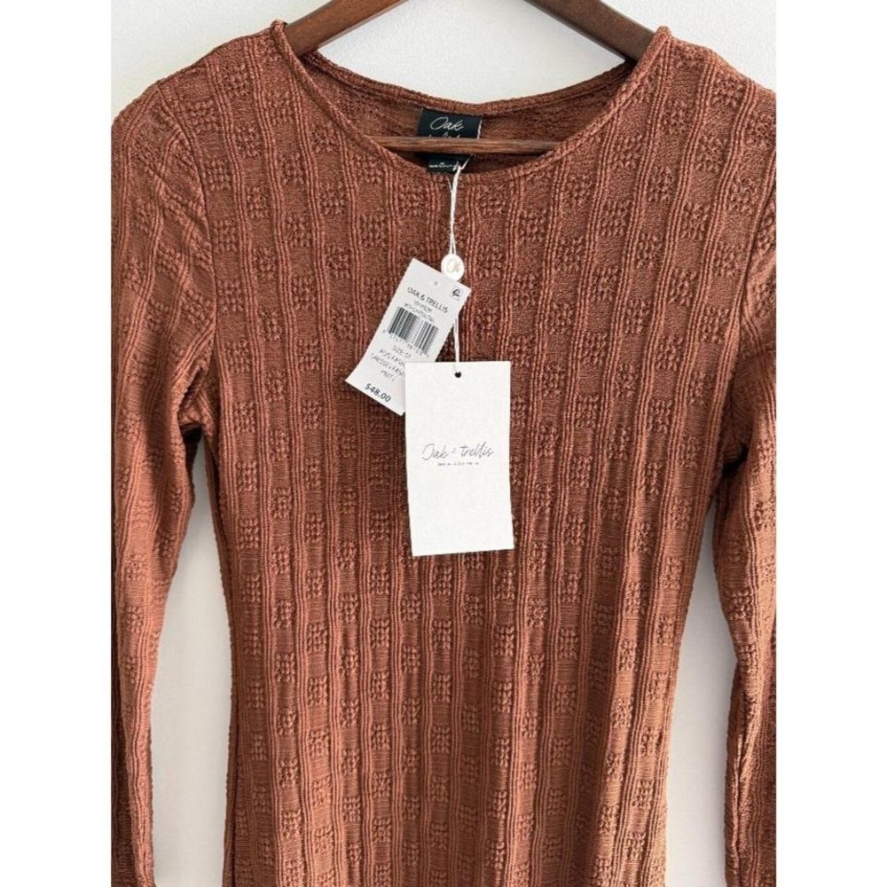 Oak & Trellis Rust Brown Textured Knit Long Sleeve Midi Dress Medium NWT - Picture 5 of 8